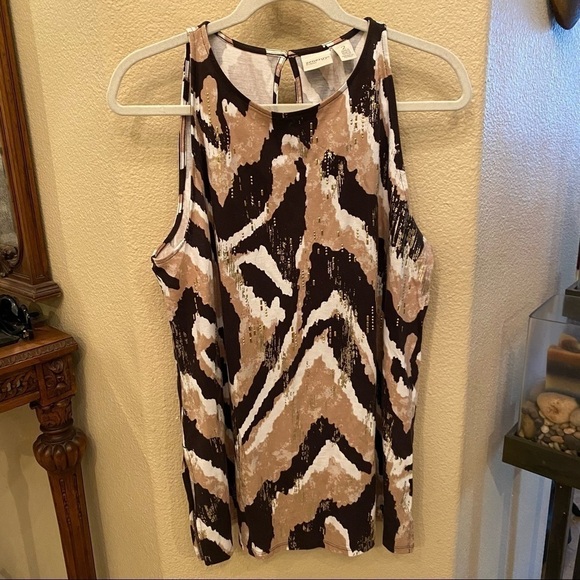 CHICO’S Zenergy Women Animal Print Gold Detailing Tank Top Size 2/Large - Picture 1 of 7